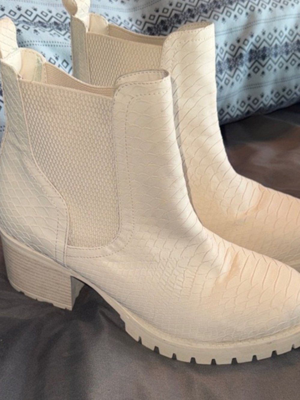 MIA Cream Faux-Snake Chelsea Booties